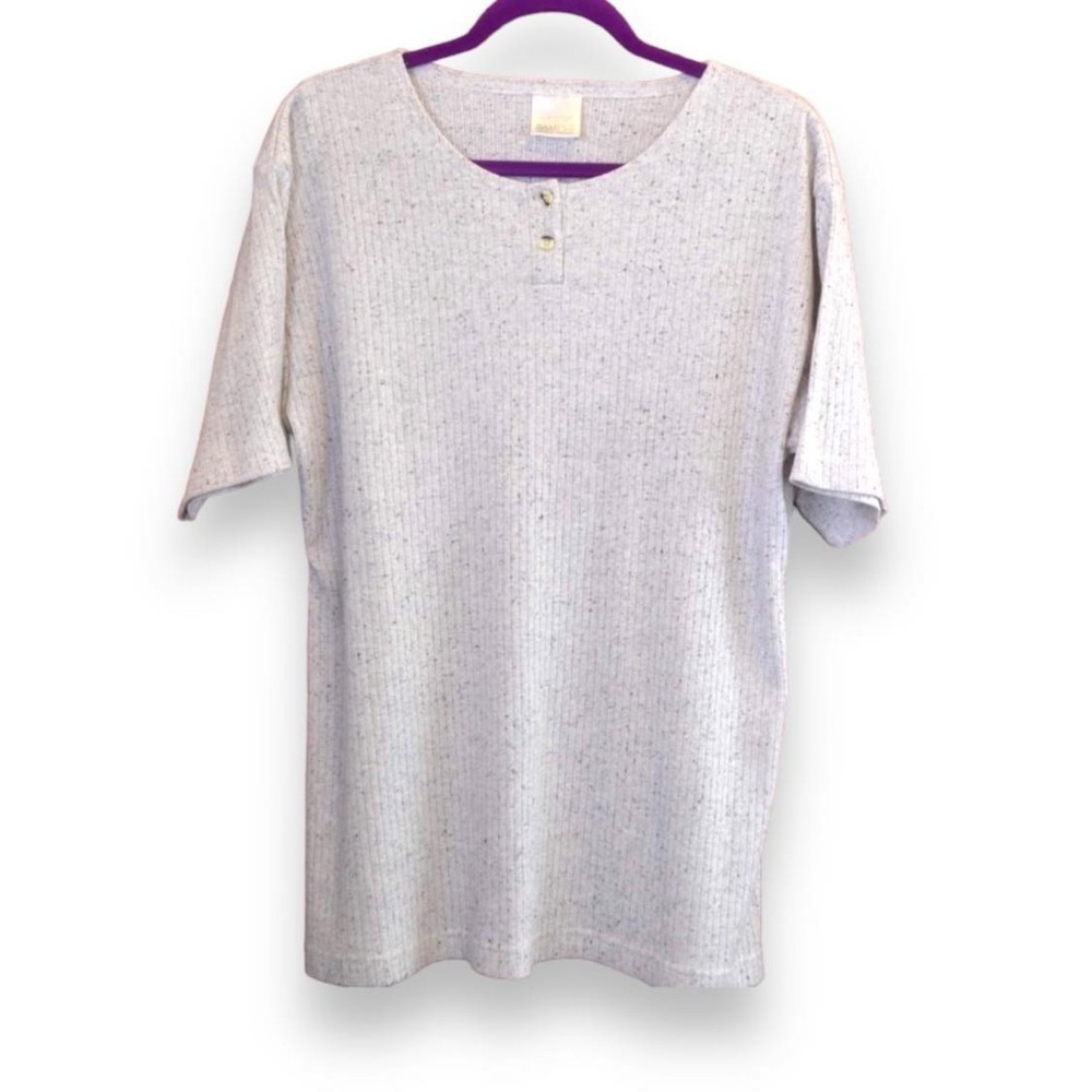 Women's Ivory Short Sleeve Knit Tunic Shirt Natural Speckled Sample Item Size M